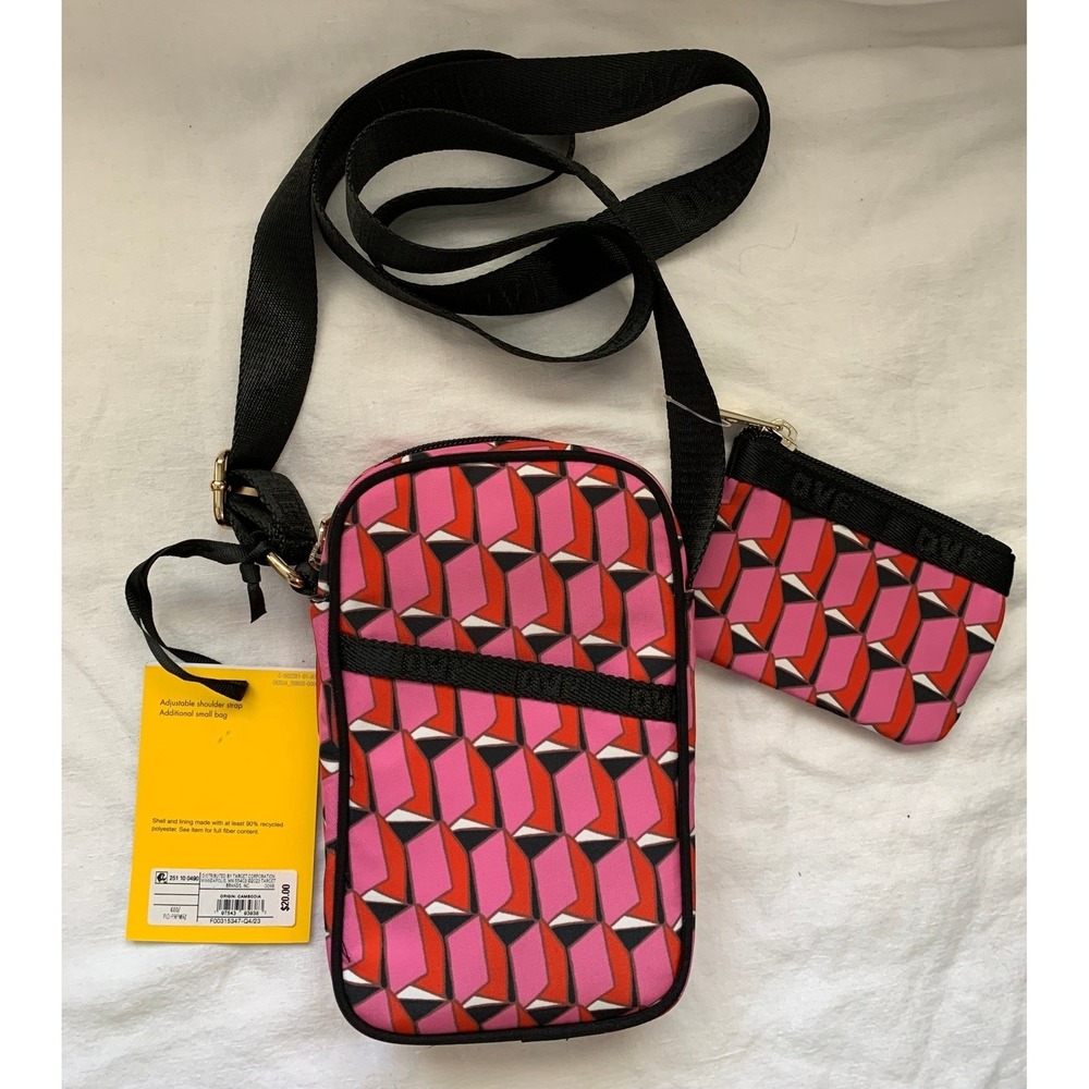 DVF for Target Pink Geometric Crossbody‎ Bag with Detachable Pouch NWT#618